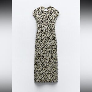 NWT Zara Beige, Black, Olive Colored Leopard Design Maxi Dress Size Medium